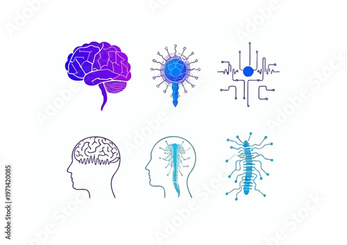 vector illustrations about brain impulses and neuron system
