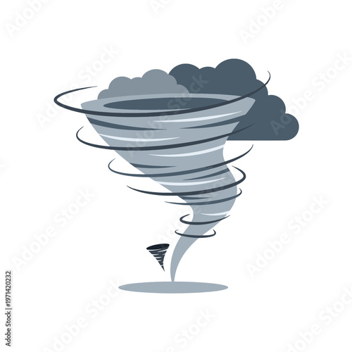 A powerful swirling vortex of wind and clouds forms a destructive funnel