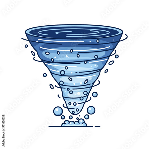 A stylized illustration of a powerful swirling vortex of water