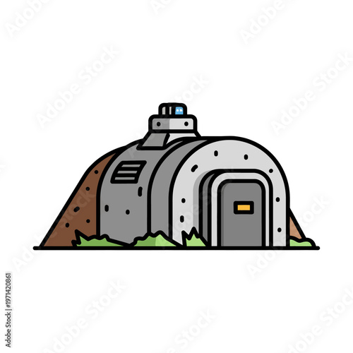 A cartoon illustration of a futuristic underground bunker