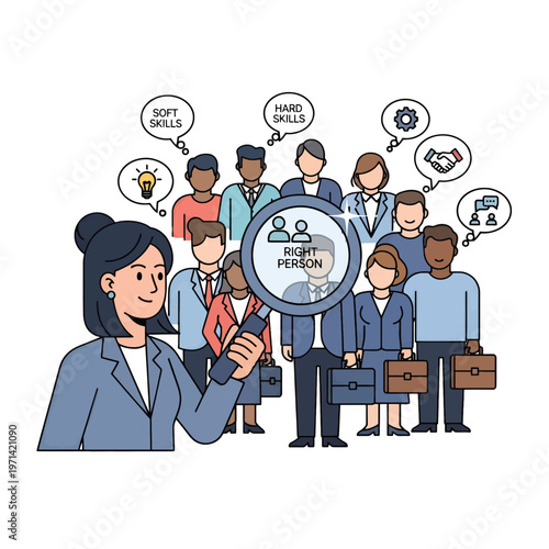 Recruiter examining a diverse group of candidates for the ideal employee