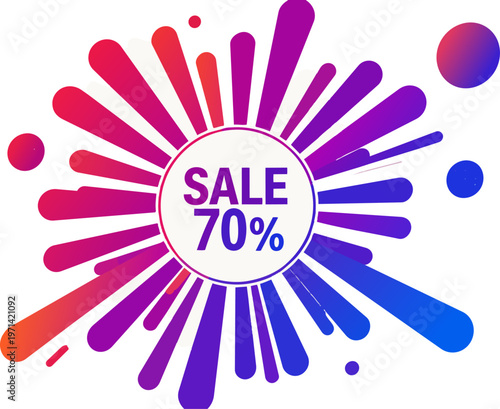  Insignia colorida con texto de descuento en estilo dinámico moderno.
