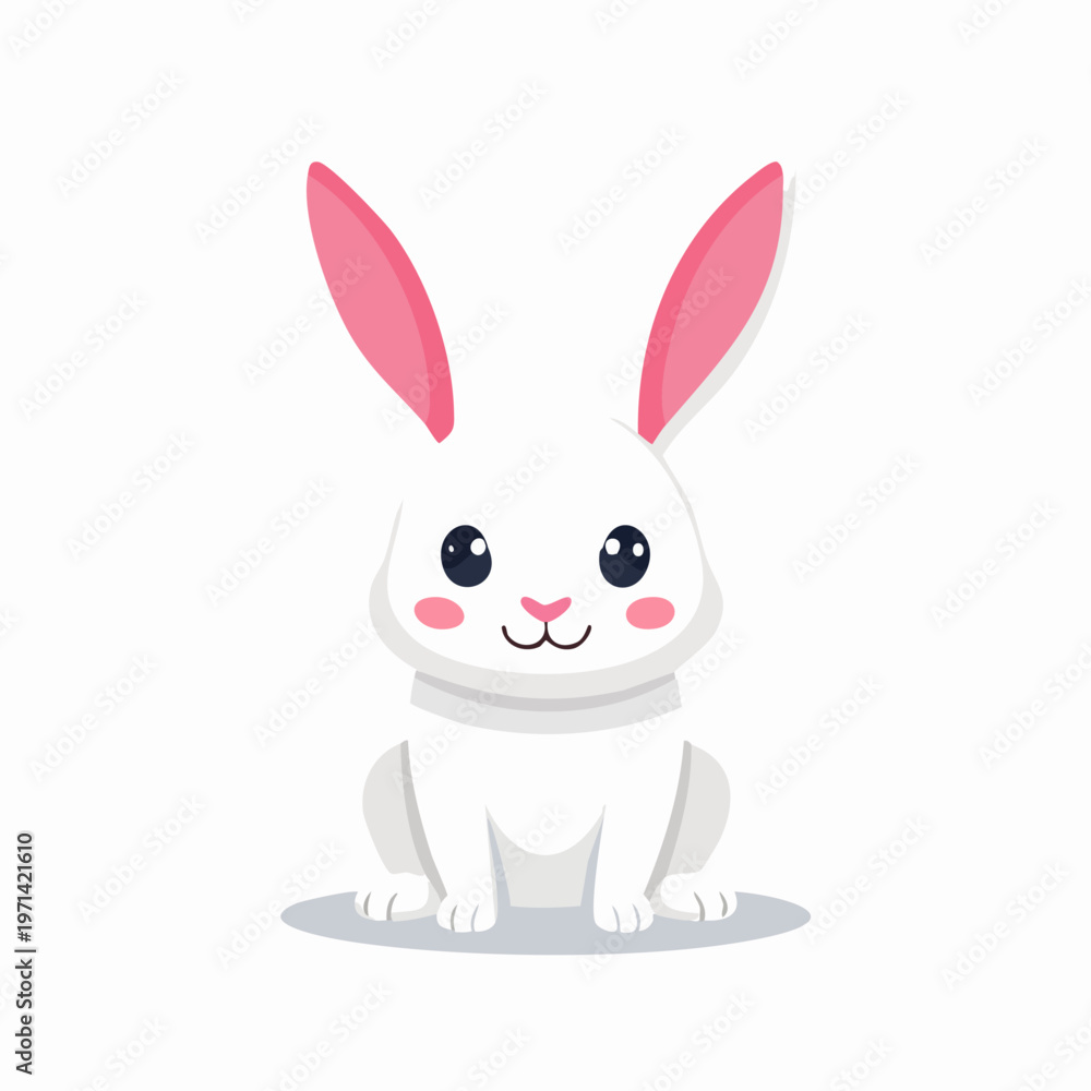 Fototapeta premium Cute white rabbit sitting and smiling illustration on white background