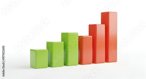 3D bar chart with green and red bars on white background
