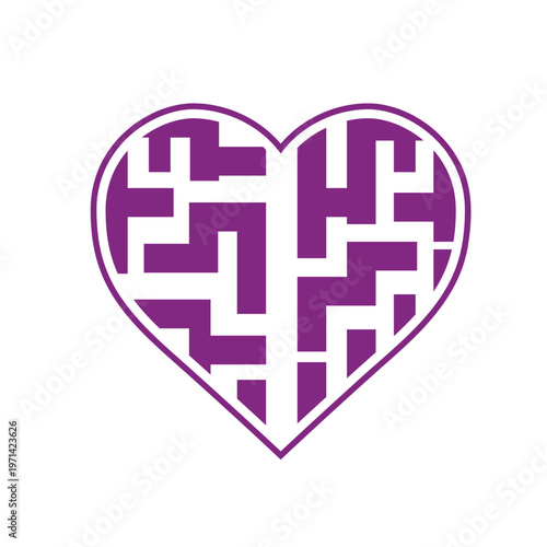 Purple Heart Maze Icon Symbolizing Love Puzzle, Abstract Love Maze Graphic For Design
