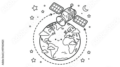 Satellite orbiting the Earth in space.