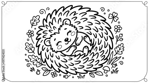 Hedgehog curled up in ball sleeping.