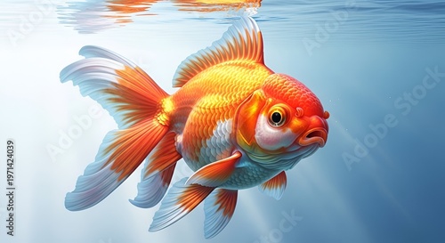 Orange goldfish swimming underwater with open mouth