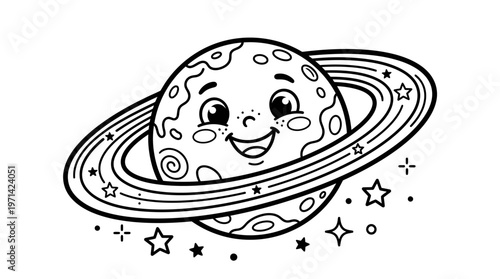 Smiling Cartoon Saturn Planet Face.