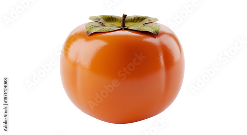 Orange persimmon fruit with green leaves on black background