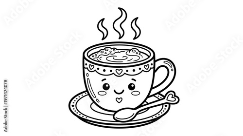 Smiling Cartoon Coffee Cup Face.