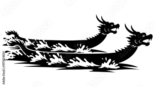 Dragon boat racing silhouette competition cultural festival rowing water splash