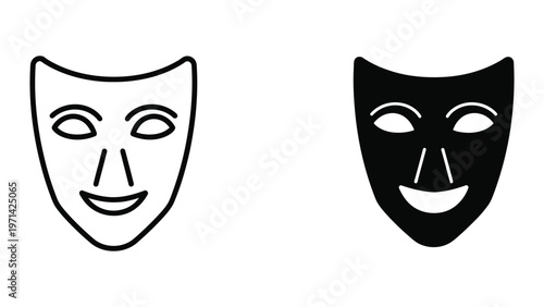 Contrasting theatrical masks symbolizing comedy and tragedy in black and white