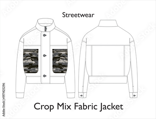 Woman Streetwear Crop Mix Fabric Jacket