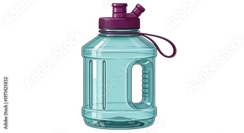Large transparent plastic water bottle with purple lid