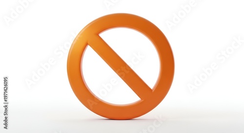 3D orange prohibition sign on white background