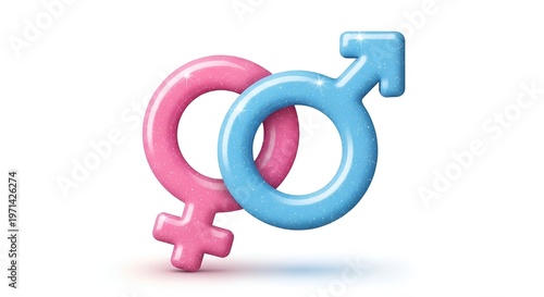 3D male and female gender symbols on white background