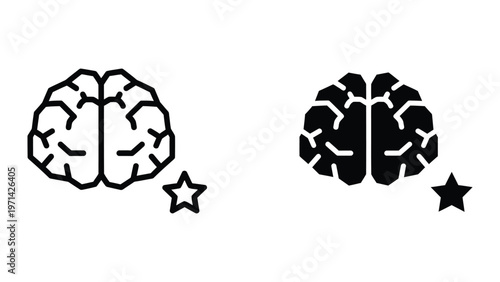 Contrast of brain illustrations depicting activity levels with star symbols indicating intensity