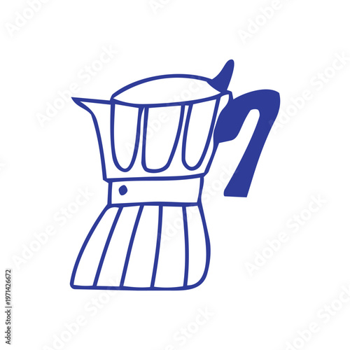 Isolated Blue Line Art Coffee Pot Illustration Perfect for kitchen dec