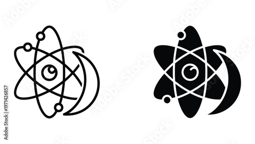 Contrast between traditional and modern atomic structure representations in black and white