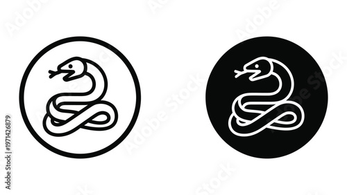Contrasting snake symbols in circular backgrounds of white and black