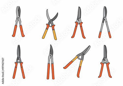 Collection of Various Garden Shears and Loppers in Flat Illustration Style Isolated on White Background