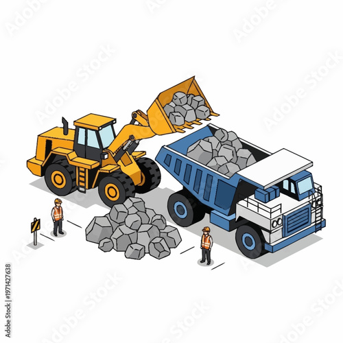 Construction Site Heavy Machinery Loading Rocks.