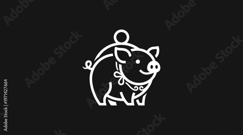 Minimalist Pig Icon on a Black Background