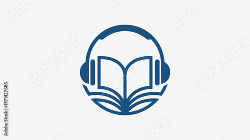 Audiobook Logo Open Book with Headphones