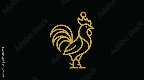 Elegant Vector Illustration of a Golden Rooster on Black