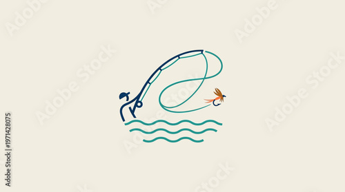 Minimalist Fishing Scene with Fly and Rod