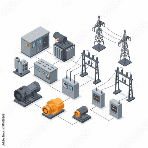 Obraz na płótnie Electrical Power Generation and Distribution System Components.
