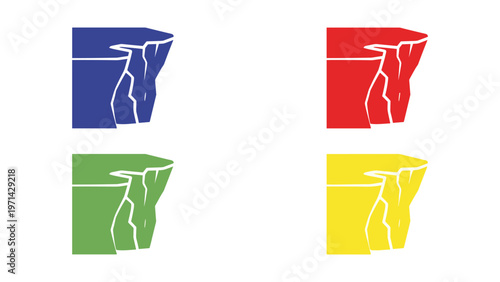 Four color-coded abstract geometric shapes with internal white structural lines