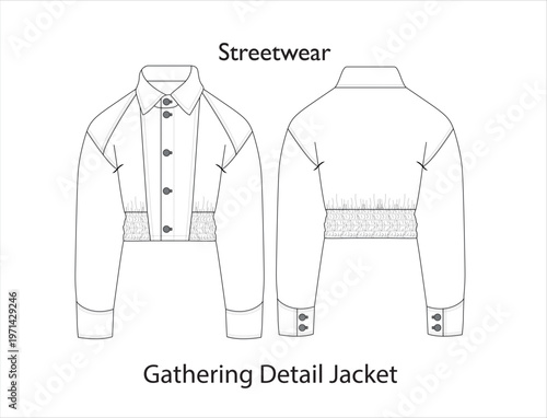Woman Gathering Detail Streetwear Jacket.