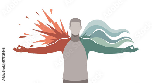 Inner Peace and Mental Chaos Concept Illustration of a Man Meditating