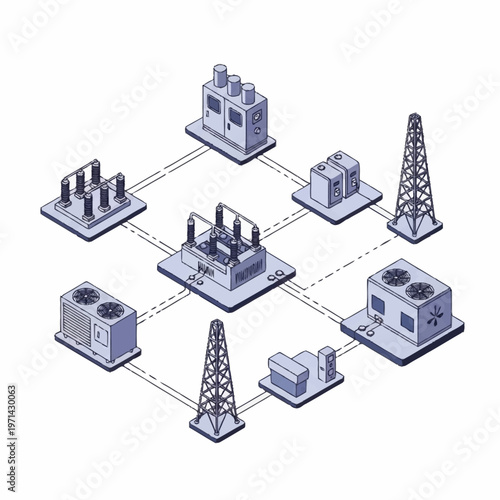 Industrial Power Grid Network Infrastructure Diagram.