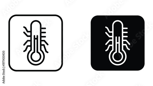 Contrast of thermometer icons on white and black backgrounds with varying styles