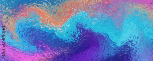 3d glass abstract wave. Gradient background with liquid flow ribbon form. Hologram blue pink curve element iridescent effect. Vector illustration for abstract music poster, futuristic tech template