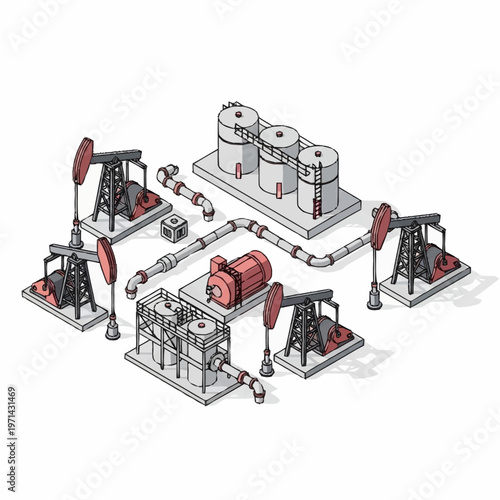 Oil Extraction and Processing Industrial Facility Illustration.