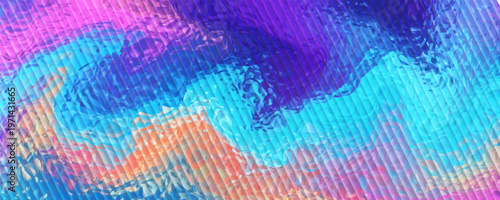 3d glass abstract wave. Gradient background with liquid flow ribbon form. Hologram blue pink curve element iridescent effect. Vector illustration for abstract music poster, futuristic tech template