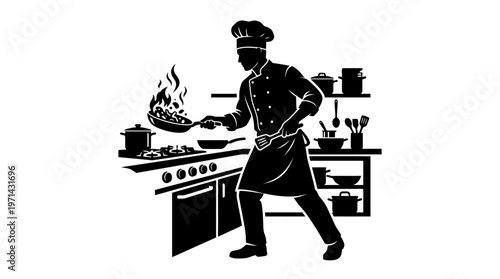 Chef Cooking in Kitchen Uniform.