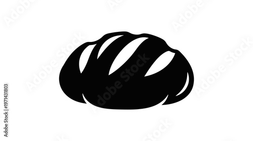 Black silhouette of a fresh baked loaf of bread on isolated white background.