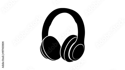 Black over-ear headphones, audio and music listening device, isolated white background.