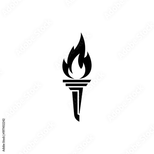 Torch flame illustration in black on white background vector design