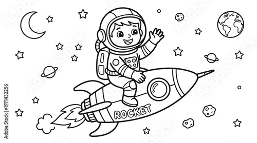 Astronaut Riding Rocket Ship Space.