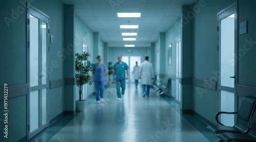 Hospital corridor with blurr, people walking