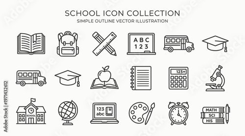 School Icon Collection Vector Illustrations.