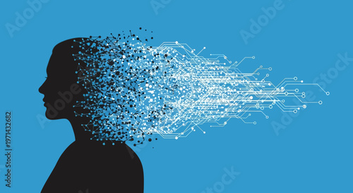 Silhouette of a persons head thoughts.