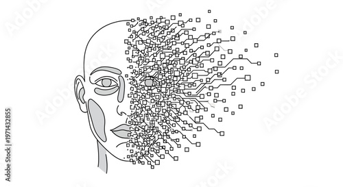 Digitally generated human head with data.