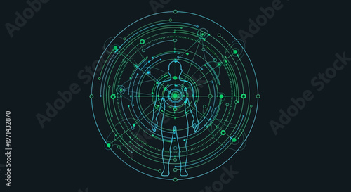 Human Body Wireframe Green Circles.